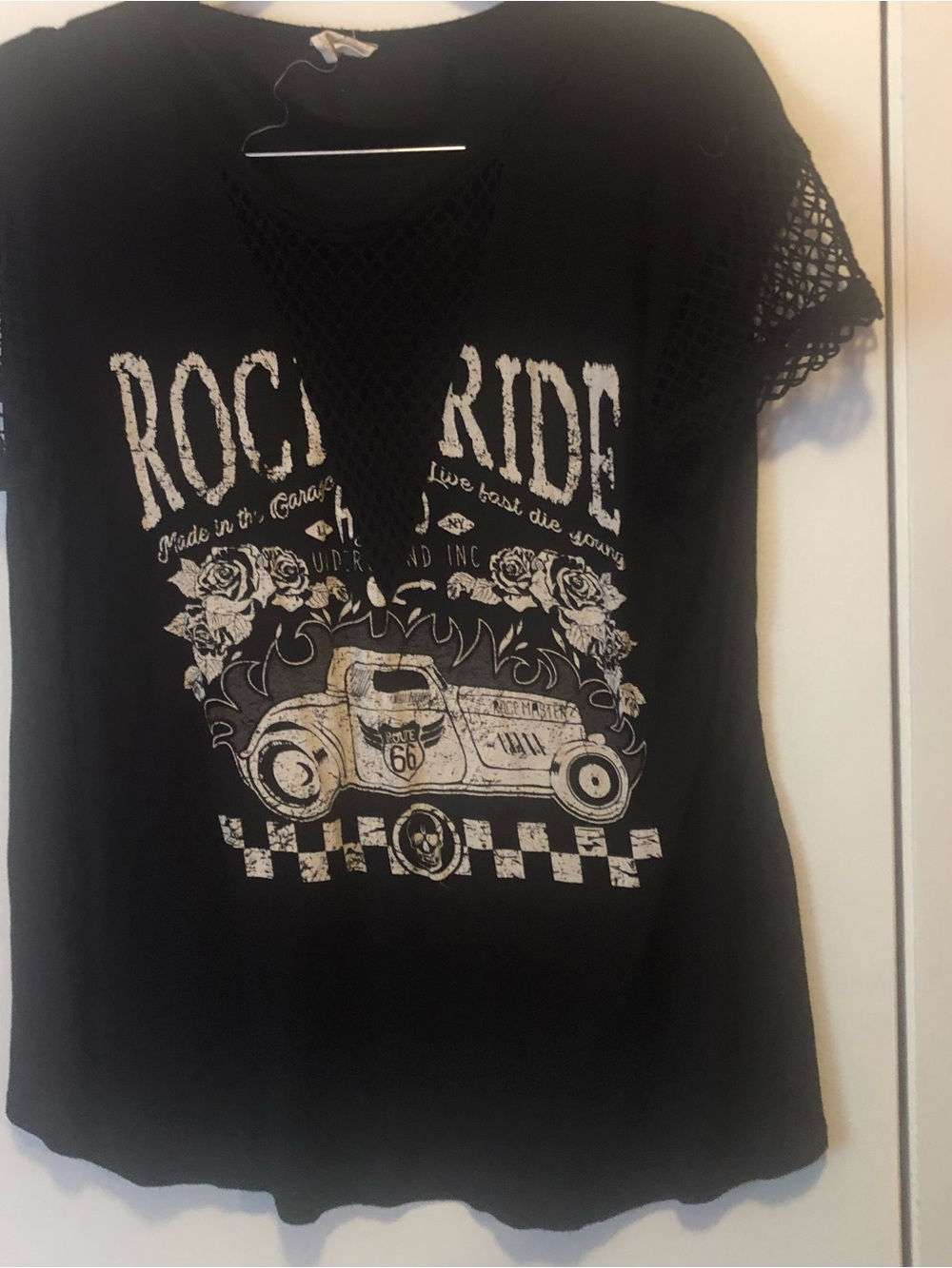 Dirty Laundry Black 'Rock Ride' Graphic Tee with Mesh Sleeves XL